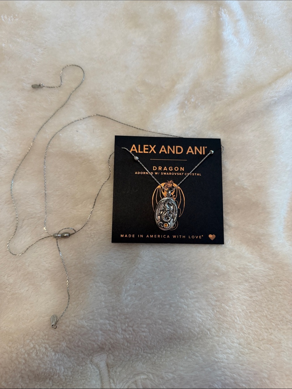 Alex and Ani Silver Dragon Pendant Necklace with Crystal Accent